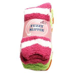 Weitzner Cozy Fuzzy Slipper Socks Pink Green Orange Stripe 3 Pair Size 9-11